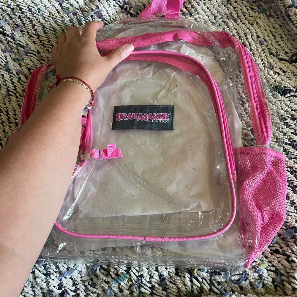 Trailmaker Classic Clear Large Backpack Pink Trim Transparent School Stadium Bag
